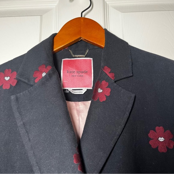 KATE SPADE ♠️ Floral Lip Design Black Blazer Jacket Size 2 - Picture 2 of 7